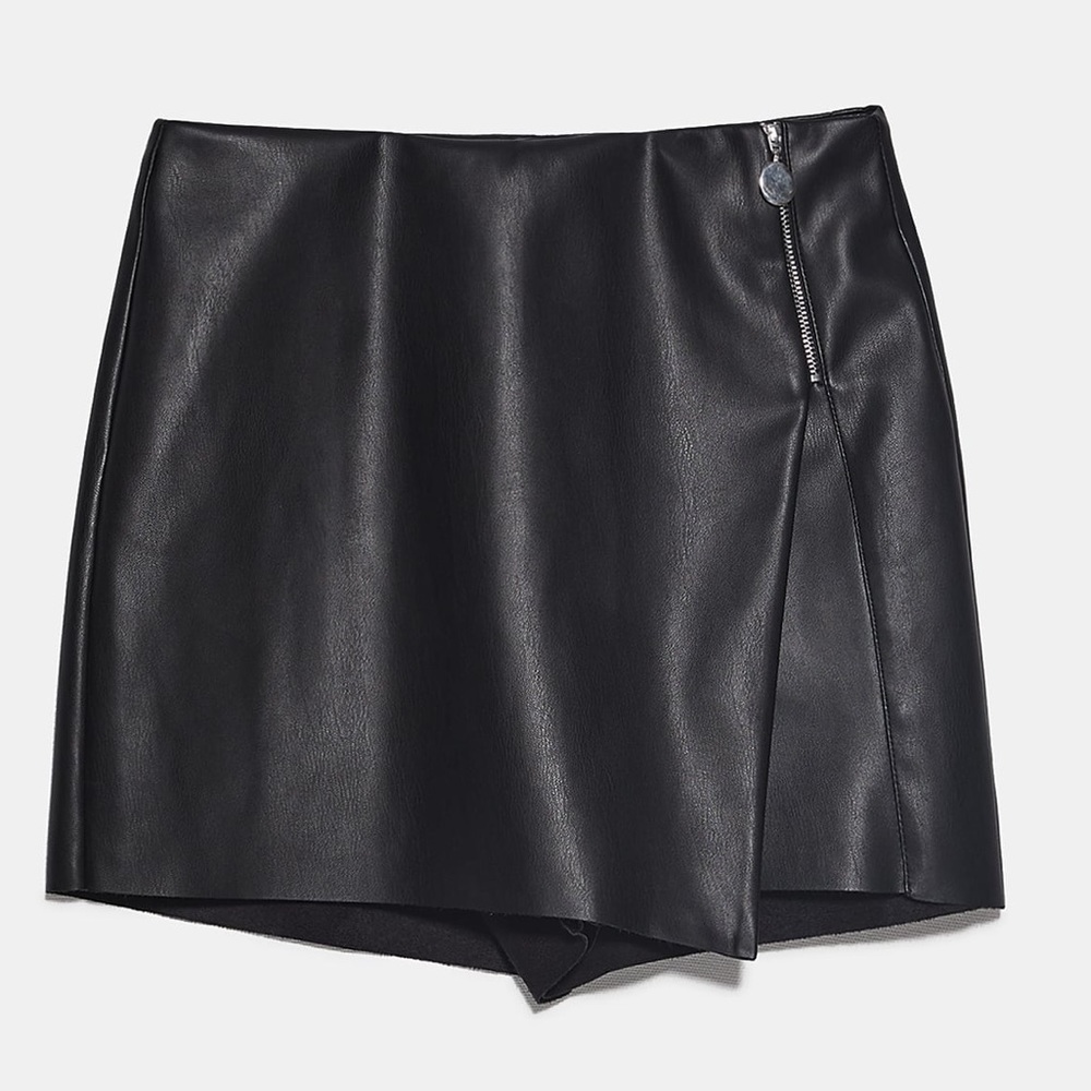 Black Faux Leather Skort with Side Zip
